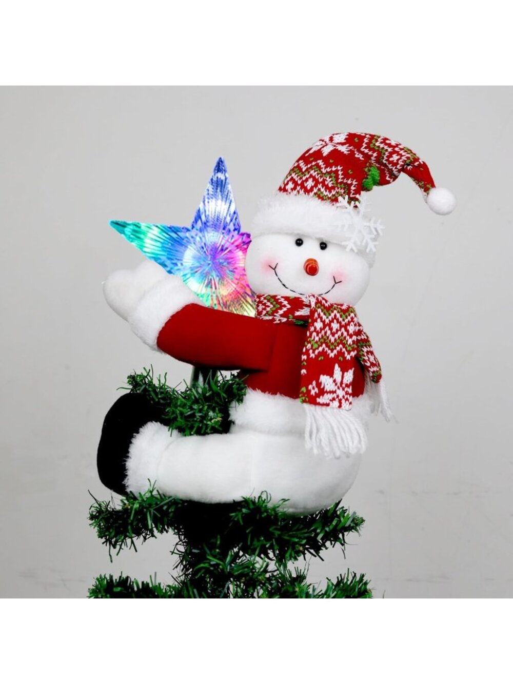 New Snowman and Star Tree Topper with Lights, Plush Hugger & Colorful Xmas Decor